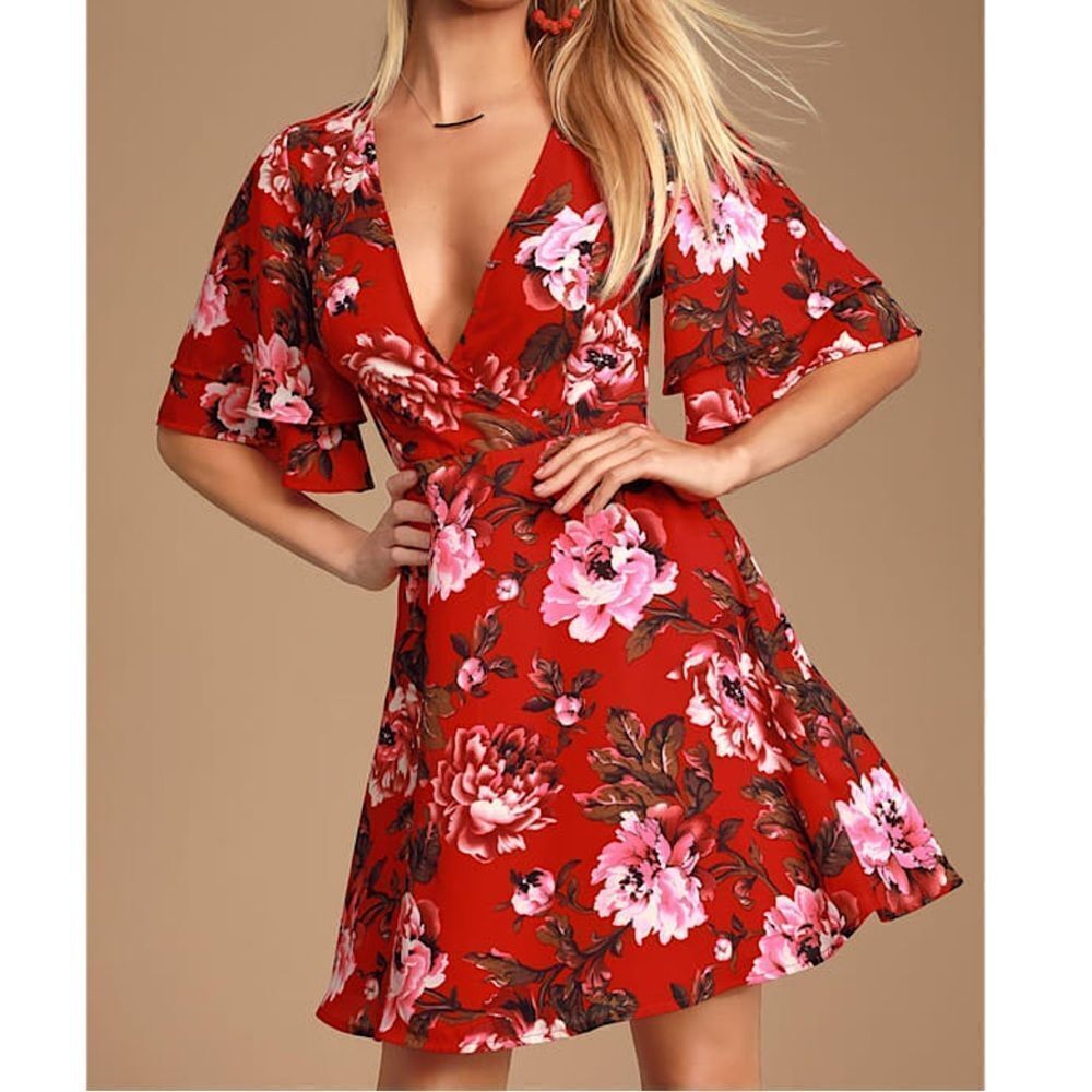 Lulu's Red and Pink Mini Dress with Chic Design